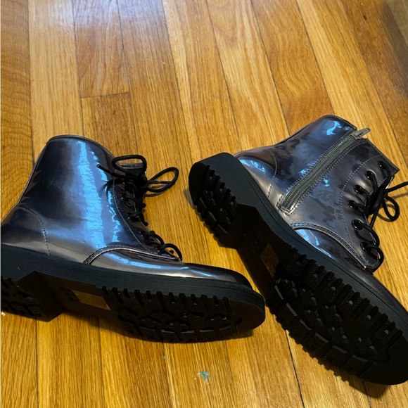 Primark Purple Metallic Grunge Festival Goth 90s Lace Up Combat Rain Boots - Picture 4 of 6